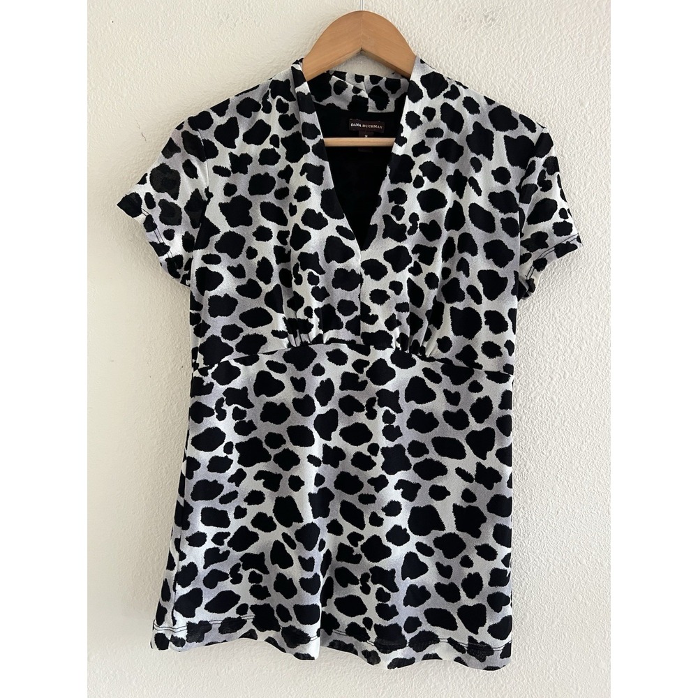 Dana Buchman Mesh Top Women's Medium Animal Print Babydoll Whimsigoth Feminine